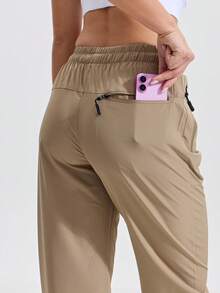 3 Pack Women's Fashion Solid Color Casual Drawstring Waist Cargo Pants, Zipper Pockets, Multi-Pocket Design, Daily Wear Long Trousers - Gray Green Khaki - View 9