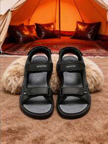 Men's New Breathable Lightweight Sports Sandals, Adjustable Hook & Loop Closure Non-Slip Beach Outdoor Hiking Casual Sandals - Black - View 5