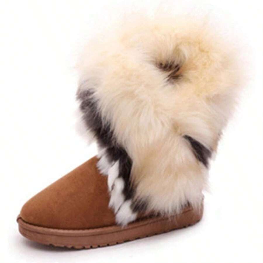 King Ma Women's Faux Fur Tassel Winter Snow Boot Suede Flat Ankle Boots - Nâu1 - Xem 1