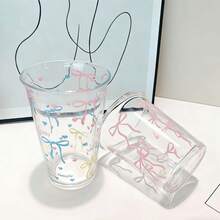 可爱蝴蝶结造型玻璃杯 - 高品质咖啡/牛奶杯，送给女性、朋友、同事、学生的完美礼物 - 彩色 - 查看 2