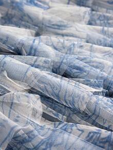 Women's Romantic Holiday Floral Mesh Skirt, Autumn Fashion - Blue - View 4