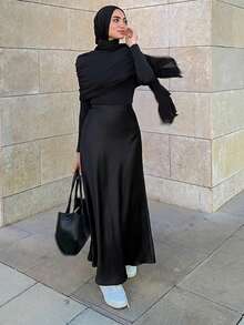 DAZY 女士优雅纯色鱼尾裙，夏季 - 黑色 - 查看 3