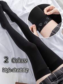1 Pair Black/White Silicone Non-Slip Extra Long Over-The-Knee Socks, Women Slimming JK Socks 40/50/70cm Extra Long Socks, Velvet Thigh High Stockings, Japanese Sweet Goth Long Tube Socks, Black & White Cat Paw Non-Slip Calf High Socks, Versatile Slim Breathable Minimalist Sexy Academy Style - Multicolor - View 1