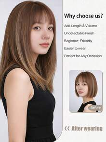 Extensiones de cabello rectas de 14 pulgadas con clip, cabello sintético natural y suave, extensiones con clip invisibles para dar volumen, aptas para uso diario - Multicolor - Ver 6