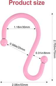 Qazvmlp Shower Curtain Hooks,304 Stainless Steel Shower Rings For Bathroom,Double Glide Shower Hooks For Bathroom Shower Curtain Rods Curtains,Set Of 12 Hooks,Light Pink(Shower Curtain Hooks Style A ) - ColorA - 查看 5