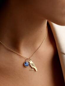 1 pièce Collier pendentif oiseau en acier inoxydable plaqué or 18 carats pour femme, pendentif pierre de naissance de décembre, collier commémoratif de l'oiseau de la liberté, convient pour l'anniversaire, l'anniversaire de mariage, cadeau de demoiselle d'honneur, cadeau de la Saint-Valentin - Doré - Voir 6