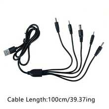 5合1圆头USB转DC充电线，5V通用，适用于DC2.0/DC2.5/DC3.5/DC4.0/DC5.5圆头设备电源适配器 - 彩色 - 查看 5