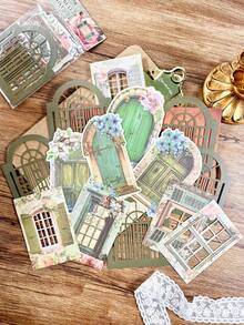 15pcs/Pack Vintage Hollow Decorative Flower Window Paper Cutting Scrapbooking Supplies, Multipurpose DIY Decoration, Planner, Junk Journal - Multicolor - View 15