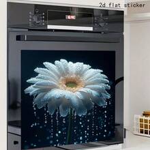 1 pieza Hermosa pegatina decorativa para horno y lavavajillas de cocina con flor blanca, mariposa y pájaro. Mariposas que bailan con gracia y flores en floración que te harán amar la cocina - Azul y blanco - Ver 1
