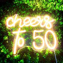 1Pc [50 Neon Sign] 50th Birthday Cheers To 50 Neon Sign | Happy 50th Birthday Neon Signs For Wall Decor, Warm White LED Neon Light Sign Letter, Neon Light For Bedroom Bar Birthday Wedding Party Decor, USB Light Compatible With Laptop