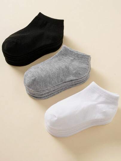 30 par enfärgade, andningsbara båtstrumpor för barn, svarta/vita/grå, lämpliga för spädbarn/småbarn pojkar/flickor, alla årstider