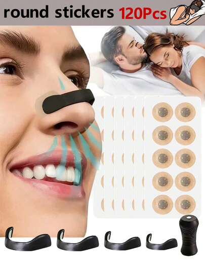 120件套，包含磁性扩张器、4个鼻夹、1个磁性扩鼻器、外用贴片、吸入贴片、磁贴和扩鼻器组合，男女通用，适合运动、居家、旅行和出差。是馈赠家人、朋友和爱人的理想礼物。