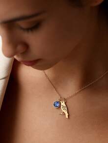1 pièce Collier pendentif oiseau en acier inoxydable plaqué or 18 carats pour femme, pendentif pierre de naissance de décembre, collier commémoratif de l'oiseau de la liberté, convient pour l'anniversaire, l'anniversaire de mariage, cadeau de demoiselle d'honneur, cadeau de la Saint-Valentin - Doré - Voir 7