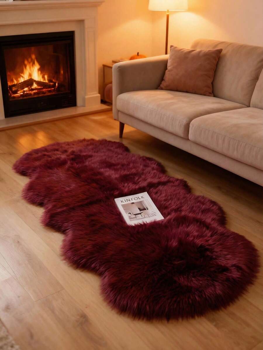 1pc Soft & Fluffy Plush Floor Mat, Burgundy, Comfortable For Bedroom, Living Room, Study, Office, Entryway, Can Be Used As Floor Mat, Plush Bedroom Carpet, Washable & Non-Slip, Cute Carpet - Ideal Indoor 4-Season Home Decor - Burgundy - View 1
