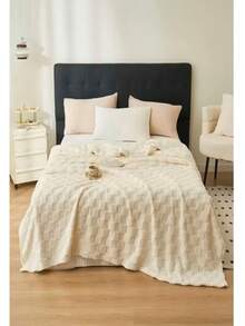 Cobertor De Borrega Para Cama Matrimonial 200 x 230 cm Geométrico - Beis - Ver 2