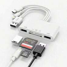 1pc 5-In-1 Multi-Function Card Reader, Plug And Play Compatible With Iphone/IPad, With USB A And Charging Port, Compatible With IPhone/IPad/Android//PC/Tablet/Camera/Hard Drive/Flash Drive - White - View 1