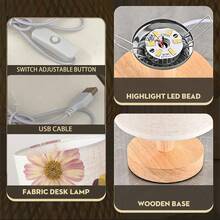 Bright Flowers Patterns Desk Lamp LED Bulb Included(Three Lighting Settings), Small Bedside Table Lamp - Classic Wood Base With Flaxen Fabric Shade, Lamps For Night Stands, Simple Nightstand Light For Bedroom, Office, Desk - Nhiều màu - Xem 9