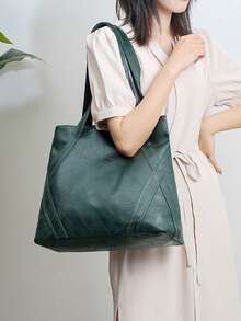 Túi xách nữ cỡ lớn thanh lịch - Túi đeo vai bằng da giả mềm mại với khóa kéo an toàn, họa tiết thời trang và dây đeo có thể điều chỉnh, màu xanh đậm/đen - Lý tưởng cho việc đi làm và sử dụng hàng ngày. - màu xanh lá - Xem 7