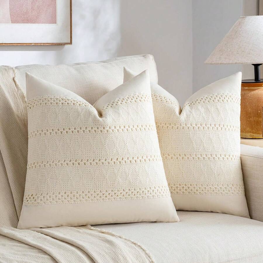 1 pièce Taie d'oreiller bohème, housse de coussin décorative de style ferme douce verte, taie d'oreiller gris-vert pour canapé, lit, décoration de salon - Blanc - Voir 1