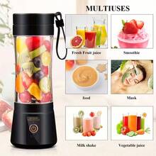 Portable USB Rechargeable Blender For Smoothies, Shakes, And Juices - 380ml Personal Size With 6 Blades, Perfect For Travel, Gym, And Outdoor Activities - 黑色 - 查看 2
