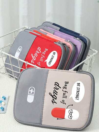 Portable Medical Kit Printed Withprinted With Cute Pill Patterns,Portable Camping Medicine Pouch,Compact First Aid Kit, Version Of Travel And Home Portable Storage Bag,Small Medicine Bag, Convenient Medicine Kit, Emergency Kit,Multiple Colors Available,For Daily/Outdoor/Travel, Essential For Health - Conscious & On - The - Go Users, Must - Have Medical Accessory,Daily Healthcare Organizer ,Travel Essential Bag