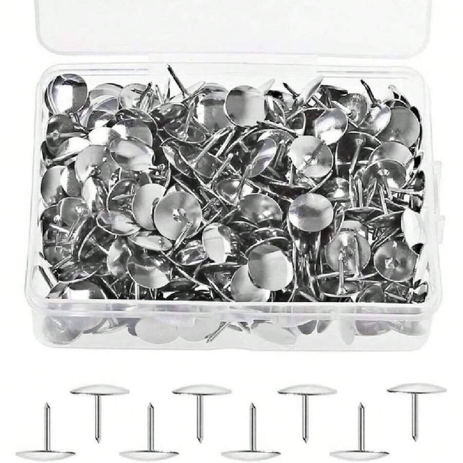 500 Piezas Chinchetas Redondas, 9.5mm Metal Alfileres de Empuje Tachuelas de Pulgar con Caja de Almacenamiento para Mapa de papelería Tablón de Anuncios de Corcho Hogar Oficina, Plata,37496948 - Multicolor - Ver 1