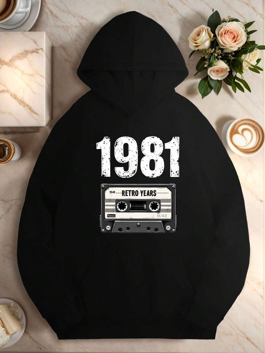1981 Vintage Cassette Tape Women-S Plus Size Casual Hoodies - 黑色4 - 查看 1