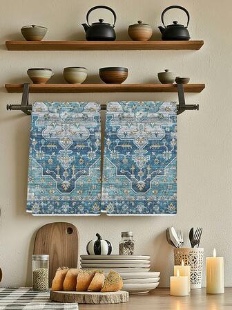 2 Piezas Toallas de cocina marroquíes multicolor, toallas de plato estilo bohemio, toallas de mano para baño con patrón, toallas de té para decoración de cocina y baño