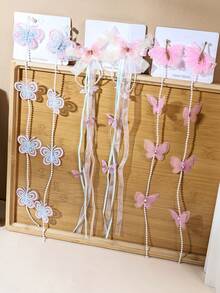 2 件装女孩蝴蝶/花朵发夹，可爱返校蝴蝶仿珍珠链流苏发夹发卡发饰，适合节日派对和日常佩戴