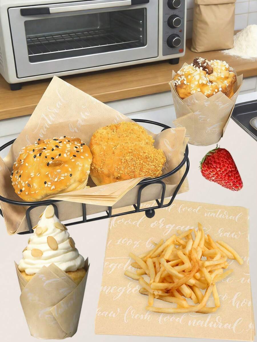 50pcs/100pcs/150pcs/200pcs Kraft English Tulip/Baking Cups Set, Grease-Proof Baking Liners, Sandwich Wrapping Paper, Suitable For Baking Muffins And Cupcakes, Great For Christmas Parties And Birthday Celebrations.