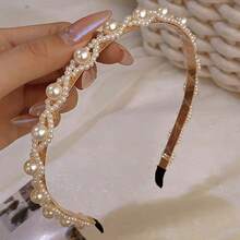 3 buc bentiță de păr cu perle artificiale pentru femei, cerc elegant în stil francez, 2026 accesorii pentru coafură elegante cu coroană înaltă pentru exterior, bandă de păr, accesorii pentru păr pentru casă, vară, vacanță, călătorie - alb - Vizualizare 3