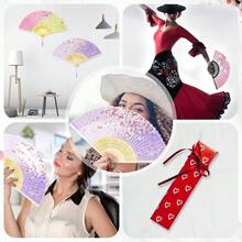 Folding Fan, Slik Folding Hand Fan With First Layer, With Storage Bag, Tassel, Cooling, Performances, Decorations, Gifts, Classic Ink Plum Gradient Pink - Hồng - Xem 7