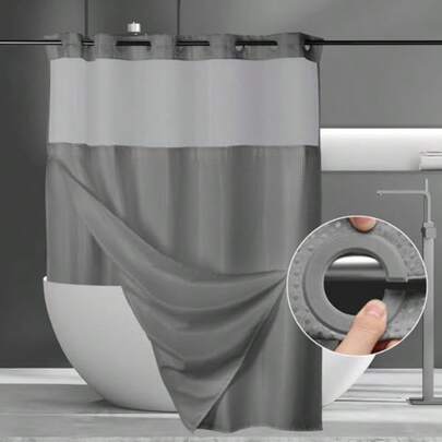 XISH Cortina de Baño sin Gancho con Forro a Presión 183x190cm Cortina de Ducha Tipo Gofre Cortina Regadera Antimoho y Impermeable Duradero Fácil de Instalar para Hogar Hotel Ducha