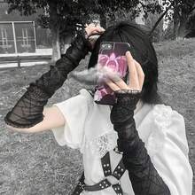 Mrotrida Women's Punk Fingerless Glove Cosplay Ripped Gloves For Halloween Costume Party 1Pair,FFBlackssspiderWeb - FBlacksspiderWeb - View 4