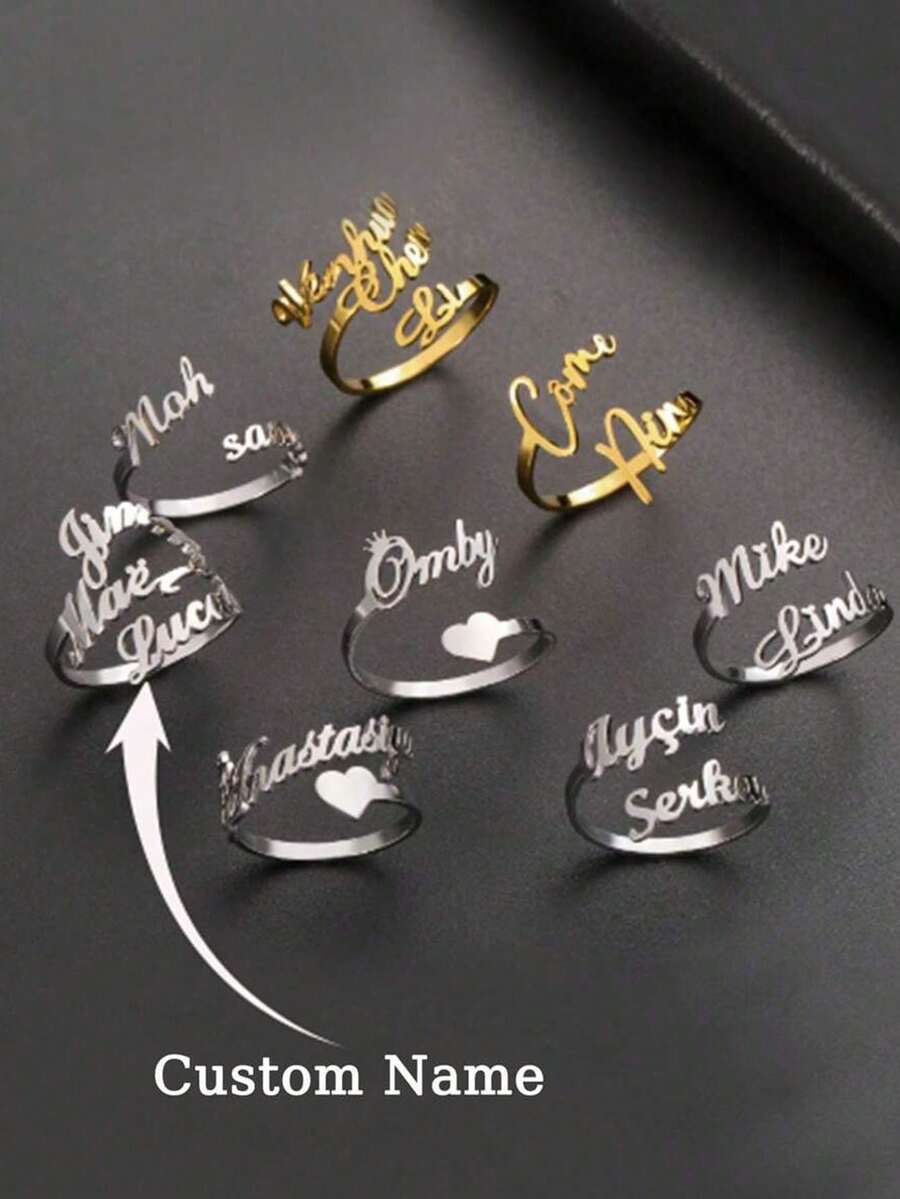 Customized Name Ring, Stainless Steel Jewelry With 1-3 Adjustable Openings, Personalized Carved Ring For Graduation - Multicolor - View 1