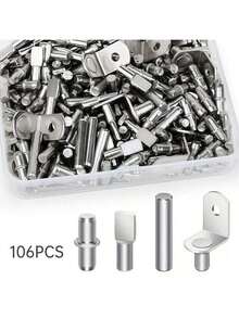 106pcs Metal Shelf Pins Kit, Nickel-Plated Support Pegs, 4 Styles, 5mm & 1/4 Inch, For Bookshelves, Cabinets, Kitchen Furniture & Closets