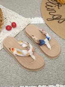 1 Pair Girls' Summer Sandals, Bohemian Hook And Loop Bow Soft Bottom Lightweight Casual Flat Beach Slippers - Multicolor - View 3