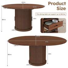 Extendable Oval Dining Table For 4-6 People With 2-Tier Storage, Space Saving Expandable Kitchen Table In Walnut Finish, Pedestal Base Design - Quả óc chó - Xem 7