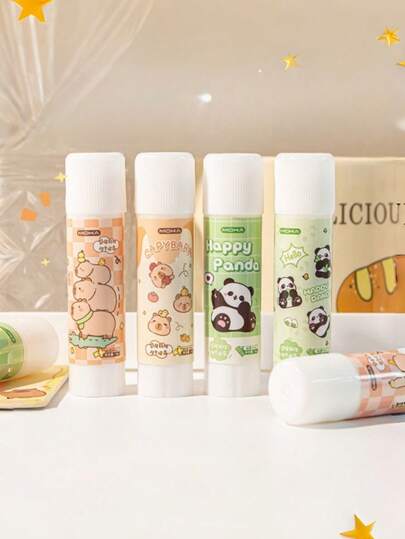 2/8pcs Random Cute Panda & Capybara High Viscosity Glue Sticks, Office & School Supplies, Student Solid Glue Suitable For Handicrafts, Origami, Scrapbooking, Notebooks, Stickers, Back To School Essential