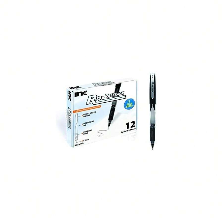 Juego de 12 bolígrafos de punta ultrafina de 0,5 mm R2 Precision Rollerball con agarre cómodo para escuelas, oficina, escritura y diarios, tinta negra - Precisión-0,5 mmPrecisión 05 mm - Ver 1