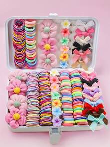 220 件女孩花朵蝴蝶结发夹，可爱公主发带，弹性好，耐用不伤发带，发圈，时尚发夹，多功能发饰，适合日常使用，礼物