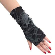 Mrotrida Women's Punk Fingerless Glove Cosplay Ripped Gloves For Halloween Costume Party 1Pair,FFBlackssshortStyle - FBlacksshortStyle - 查看 4