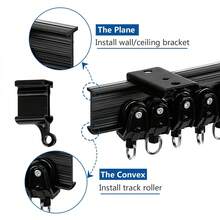 1 Set - Ceiling Curtain Track Flexible Curved Curtain Track, 16-Foot Wall-Mounted Sliding Ceiling Track And Clip Curtain Track, System Set As RV Room Divider (Black) Bathroom Decor - Black - View 7