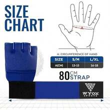 WYOX Vendas de Gel Boxeo, Guantes Interiores para Hombre y Mujer, Correa de muñeca de 80 cm, Soporte Acolchado para Nudillos, Vendas sin Dedos para Entrenamiento de MMA - S/M-Azul - Ver 3