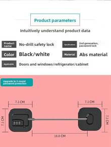 1pc No-Drill Window Limiter Lock, 3-Digit Combination Refrigerator Lock, Adhesive Safety Cable Limiter Suitable For Cabinets, Drawers And Freezers - Multicolor - View 11