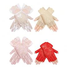 Geyoga 4 Pairs Lace Gloves Women Fingerless Tea Party Elegant Short Lace Gloves For Wedding Bridal Halloween,Adults,Colored - 有色 - 查看 1