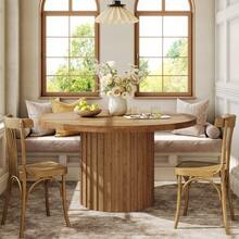 Tribesigns Solid Wood Round Dining Table For 4, 47" Farmhouse Fluted Dining Room Table, Wood Circle Kitchen Table Small Dinner Table For Dining Room, Kitchen, Natural Wood - Natural Wood - View 3