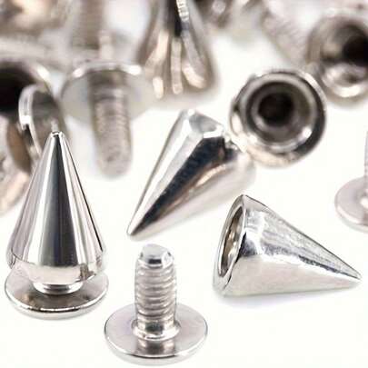 50/100 adet Punk Rock Koni Şekilli Çivi, Gümüş Renkli Vidalı Çivi - Motosiklet Ceketleri, Deri Ürünler, Botlar ve Alternatif Moda Aksesuarları için Kendin Yap Metal Çiviler