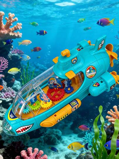 1pc Electric Rotating Colorful Light-Up Submarine Doll, Colorful Gear Spinning Figurine Doll, Random Color Accessories