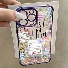 1pcs Floral Butterfly Scripture Phone Case Compatible With Apple Phone17 16 15 14 13 12 11 ProMax Xs Max XS X Antidrop Phone Case Camera Protection Phone Case Vintage Girlish Style Light Luxury Style Elegant Exquisite Fashion Can Be Given To Friends Can Be Given To Family Members As Gifts - 紫色 - 查看 5